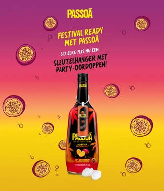 Passoa: Festival ready met passoa. Bij elke fles nu een sleutelhanger met festivaloordoppen